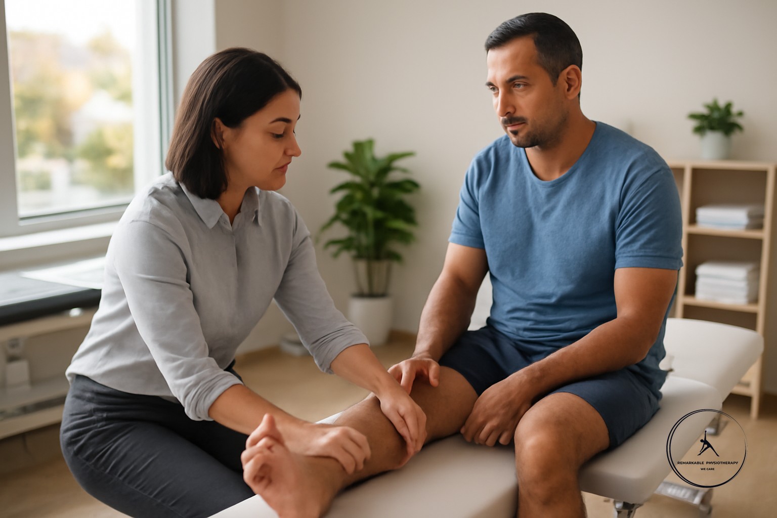 Physiotherapist treating an ankle sprain in a Markham clinic